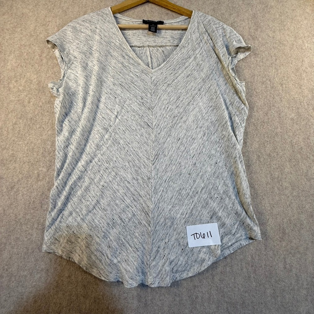 White House Black Market Womens Gray Heathered V-Neck Cap Sleeve Slub Knit Top S